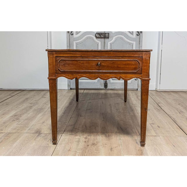 French 19th Century Walnut Desk with Carved Apron and Lateral Drawer For Sale - Image 9 of 12