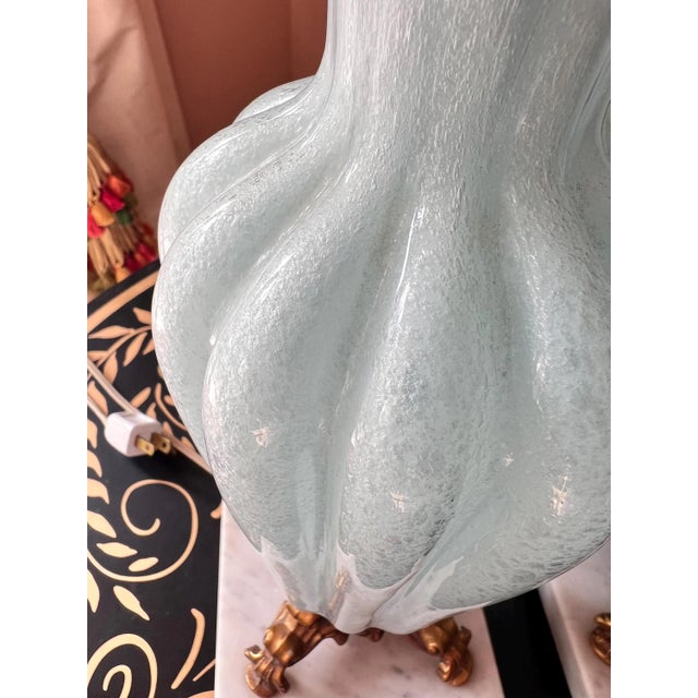 Mid 20th Century Pale blue Murano glass table lamps with gold metal and marble bases - a Pair For Sale - Image 10 of 13