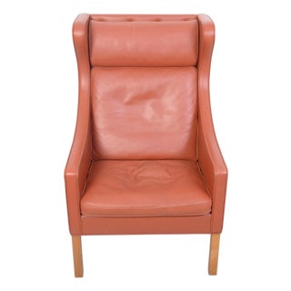 2204 Wing Chair in Cognac Leather by Børge Mogensen, 1990s For Sale