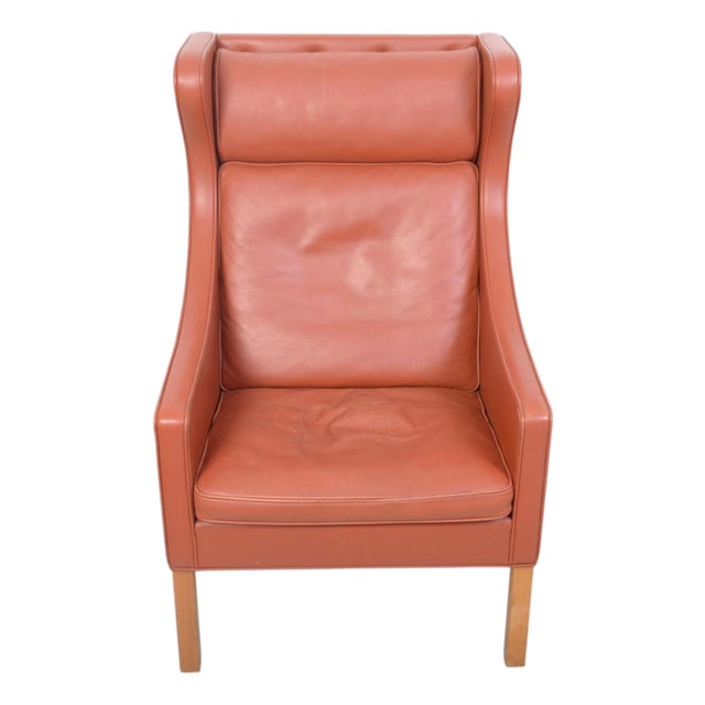 2204 Wing Chair in Cognac Leather by Børge Mogensen, 1990s For Sale
