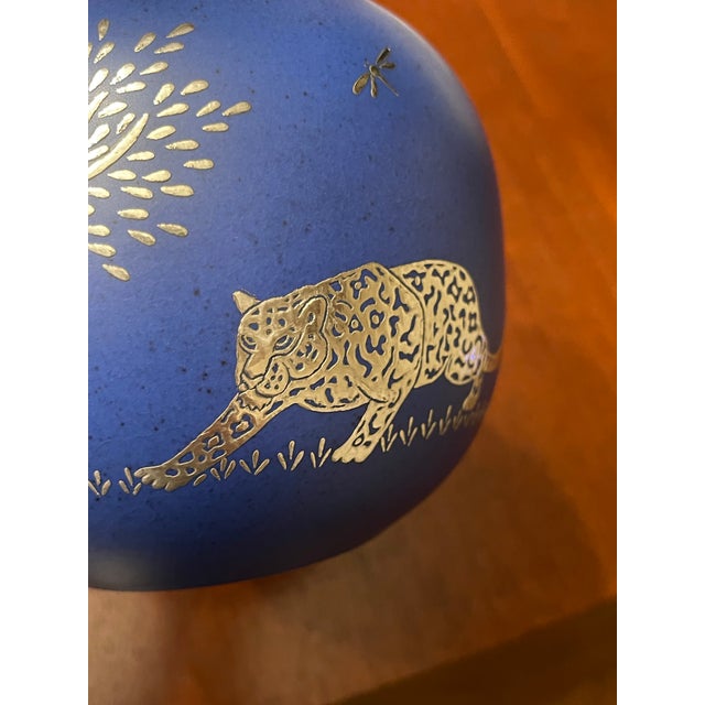 Blue Emilia Castillo 1993 Plata Pura Cobalt Blue Porcelain & Pure Silver Overlay 6” Wildlife Vase. For Sale - Image 8 of 12