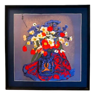 Late 20th Century Large and Dramatic Asian Floral Print on Silk For Sale