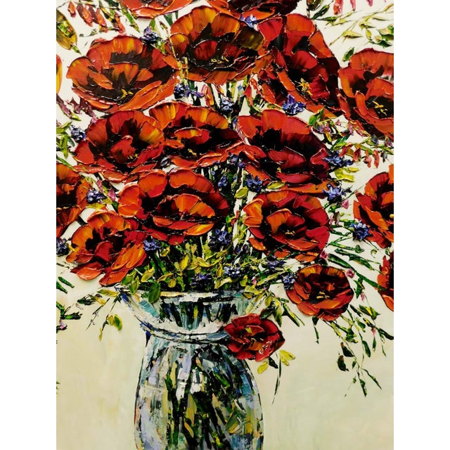 Red Maya Eventov "Morning Poppies in Bloom" Flowers Original Acrylic Painting Canvas For Sale - Image 8 of 12