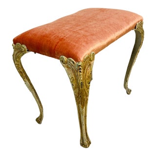 Antique Iron Bench Reupholstered in Velvet For Sale