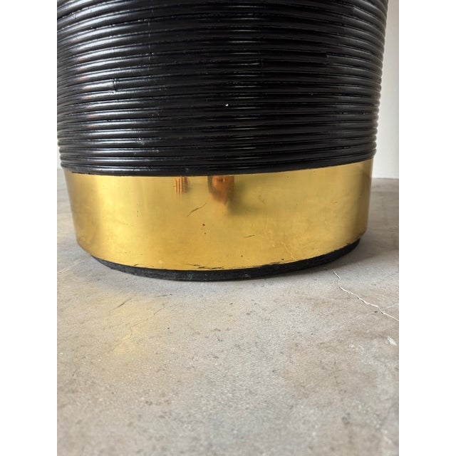 1970s Gabriella Crespi–Style Black Painted Pencil Reed Rattan Round Dining Table With Brass Base For Sale - Image 12 of 12