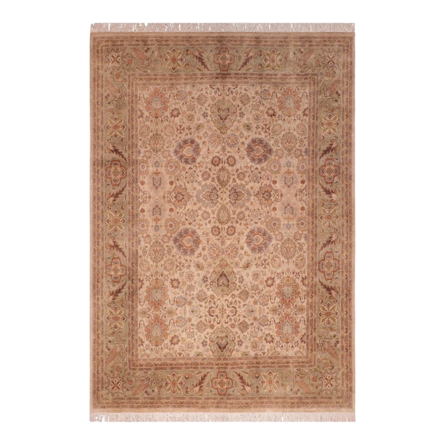 Shabby Chic 1990's Pak-Persian Beige/Green Wool Rug - 8'0'' X 10'0'' For Sale