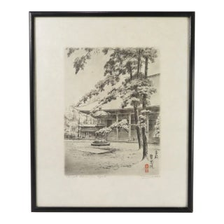 1930s Japan Signed Etching of Chionji Temple ~ Kyoto Art Print ~ Japanese Antique For Sale