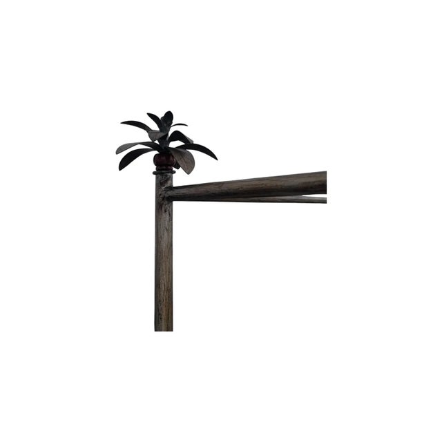 Vintage Regency Silver Leaf Palm Tree Queen Size Canopy Bed For Sale - Image 4 of 9