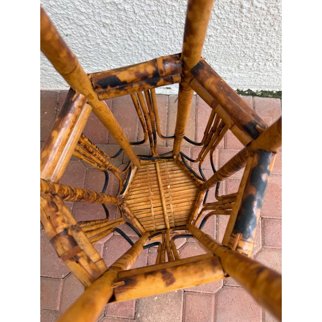 1970s Vintage Mid Century Bamboo Tortoise Shell Plant Stand Drink Table For Sale - Image 5 of 7