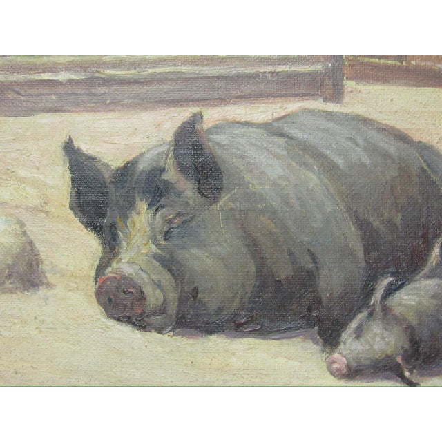 Wood Oil on Board Painting of Pigs, Signed Julia s.g. Porter For Sale - Image 7 of 14