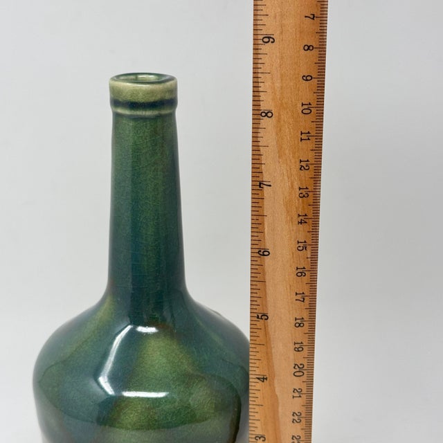 Vintage French Gaston De Lagrange Cognac Ceramic Bottle Green Glaze For Sale - Image 10 of 10