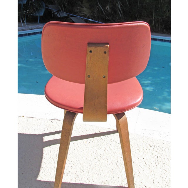 Thonet Vintage 1960 Bent Plywood Coral Vinyl Chair | Chairish