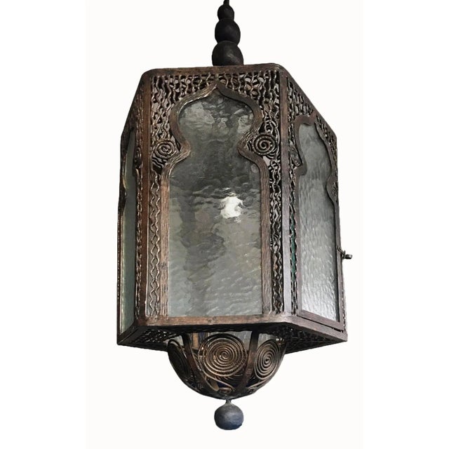 Ceiling Light Antique Wrought Iron - Parisian Art Deco Style For Sale In New York - Image 6 of 7