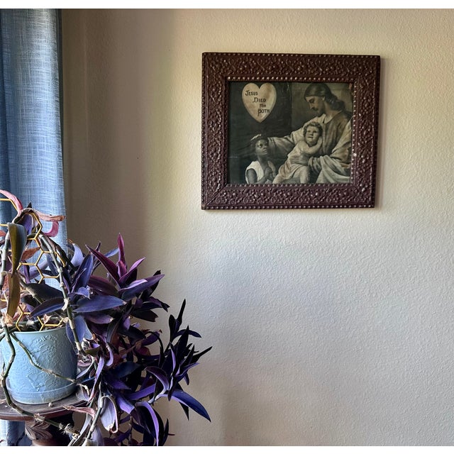 Jesus Died for Both Lithograph in Oak Leaf & Acorn Frame c.1911 For Sale - Image 14 of 14