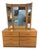 Vintage Modern Solid Oak Six-Drawer Dresser W/ Tri-Fold Mirror For Sale
