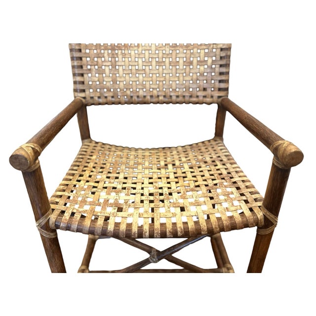Wood Vintage McGuire Furniture Laced Rawhide & Rattan Armchair For Sale - Image 7 of 9