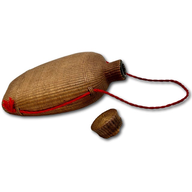 Excellent Antique Hand Woven Basket Weave on Blown Glass Bottle Flask With Cork Stopper Top - Circa Late 1800s For Sale - Image 15 of 18