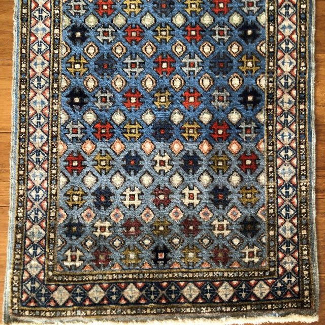 1950s Rare Small Vintage With Blue Geometric Design | 1'8" X 2'7" For Sale - Image 5 of 5