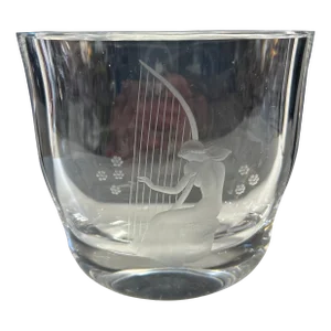 Orrefors Crystal Vase With Etched Harpist Signed