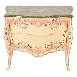 Baker Furniture French Provincial Louis XV Hand Painted Bombe Chest or Commode For Sale