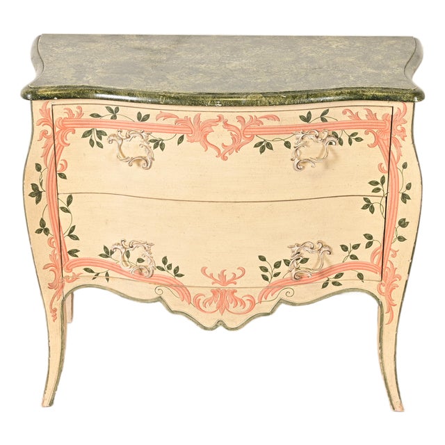 Baker Furniture French Provincial Louis XV Hand Painted Bombe Chest or Commode For Sale