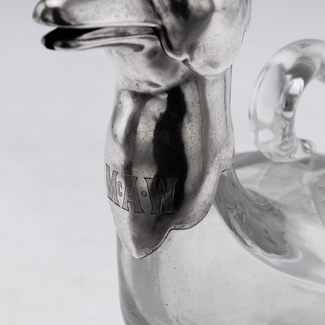 20th Century Continental Silver & Clear Glass Novelty Duck Claret Jug For Sale - Image 5 of 18