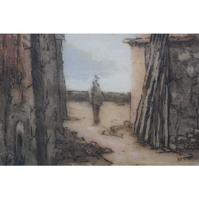 Antique French Paul Prud'homme Signed Coastal Stone Arch Lake Boat Etching 32" For Sale - Image 11 of 13