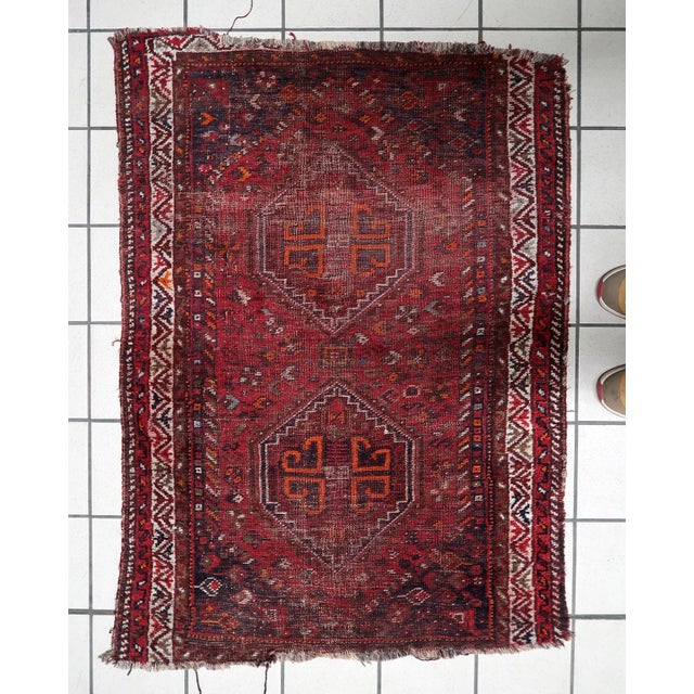 1900s, Antique Persian Shiraz Handmade Distressed Rug 3 X 4 For Sale - Image 12 of 12