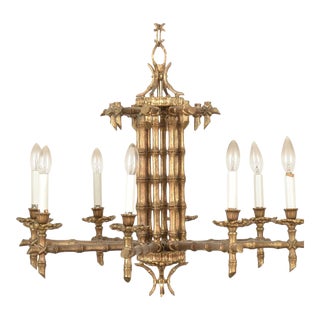 Vintage 1950s Italian Brass Faux Bamboo Chandelier For Sale