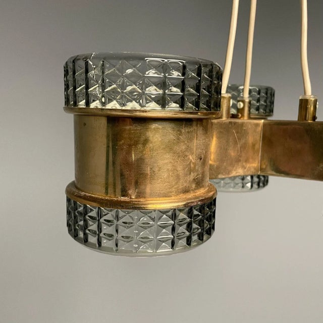 Swedish Mid-Century Modern, Pendant, Glass, Brass, Sweden, 1950s For Sale - Image 9 of 10
