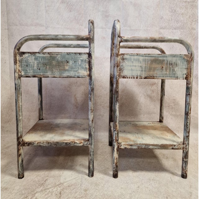 1950s Antique Boarding School Bedside Tables in Patinated Metal, 1950s, Set of 2 For Sale - Image 5 of 10