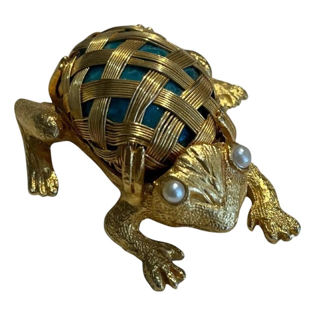 Vintage Wire Wrapped Jewel Frog Brooch For Sale