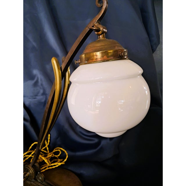 Metal Art Nouveau Desk Lamp in Brass and Opaline, 1890s For Sale - Image 7 of 13