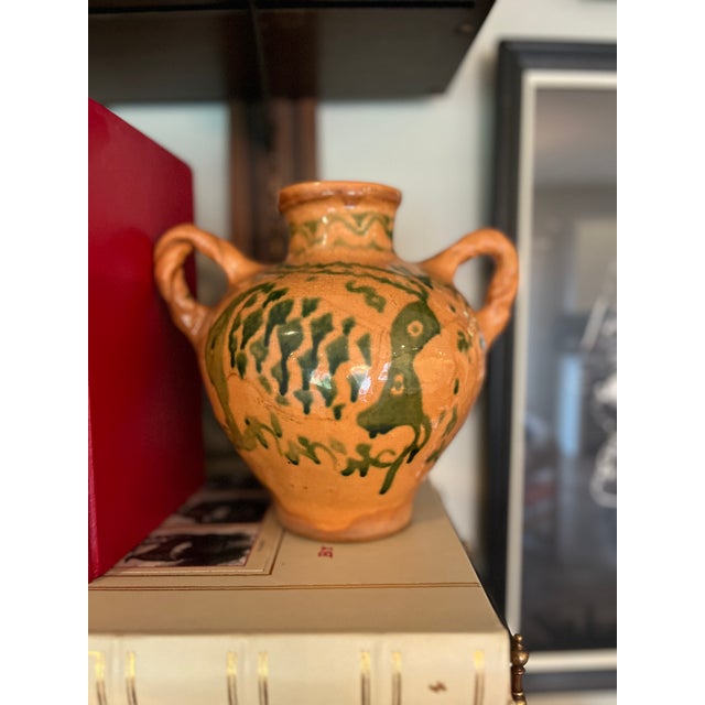 Camel Antique 30's Ceramic Redware Slip Decoration Pottery Jug- Signed and Date 1939 For Sale - Image 8 of 13
