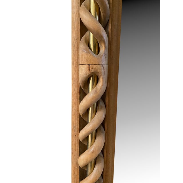 Mid 20th Century Mid-Century Mirror With Open Twist Braided Wood and Brass Inlay, Made in Italy For Sale - Image 5 of 11