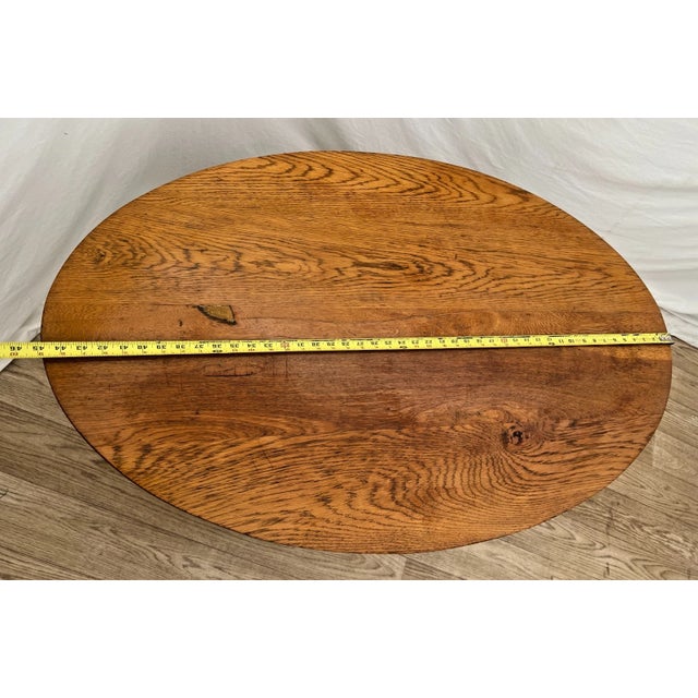Antique Oval Coffee Table Tiger Oak Center Drawer Shelf Columns Empire Style For Sale - Image 9 of 11