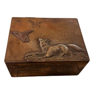 Japanese Meiji Mixed-Metal Fox & Birds Decorative Box, Circa 1900 For Sale