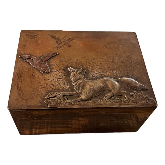 Japanese Meiji Mixed-Metal Fox & Birds Decorative Box, Circa 1900 For Sale