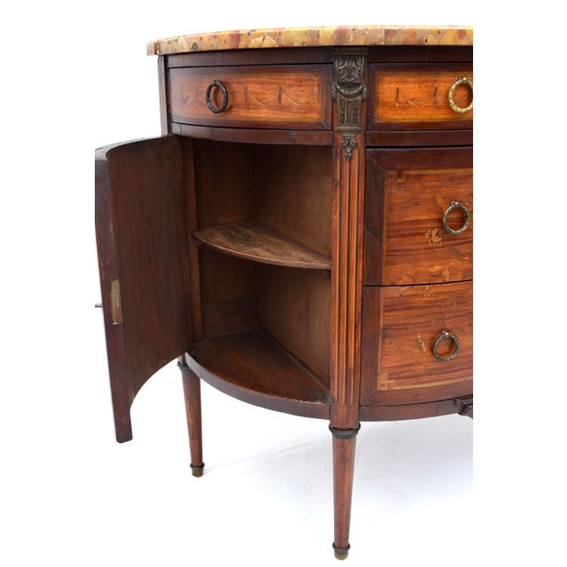 French 19th Century Marquetry Demi-Lune Server Commode, Specimen Marble Top For Sale - Image 16 of 17