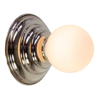 Hive Sconce, Polished Nickel, 3in Glass Glove, Modern, Silver by Research.Lighting For Sale