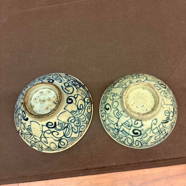 Mid 20th Century Pair of Hand-Painted Vietnamese Folk Pottery Bowls For Sale - Image 5 of 12