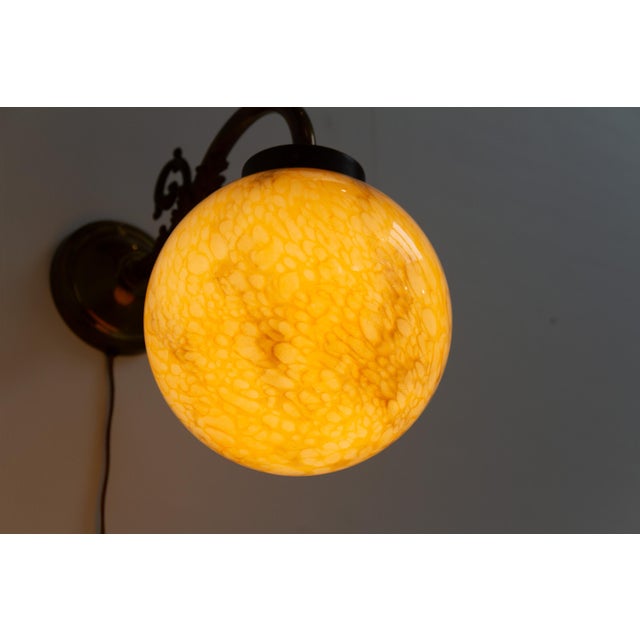 Italian Art Nouveau Glass and Brass Moon Wall Light, 1920s For Sale - Image 14 of 18