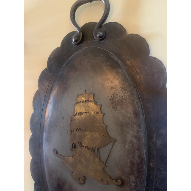 Bronze 1920s Large Cast Iron and Brass Spanish Colonial Wall Sconce With Nautical Motif For Sale - Image 8 of 9