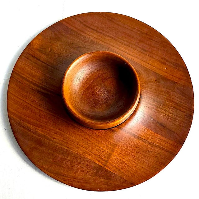 Wood Mid 20th Century Hand Turned Black Walnut Wood Chip and Dip Set, 2 Pieces For Sale - Image 7 of 15