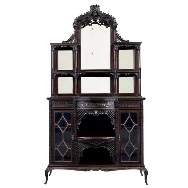 Edwardian Chippendale Revival Cabinet in Carved Mahogany, 1905 For Sale - Image 9 of 9
