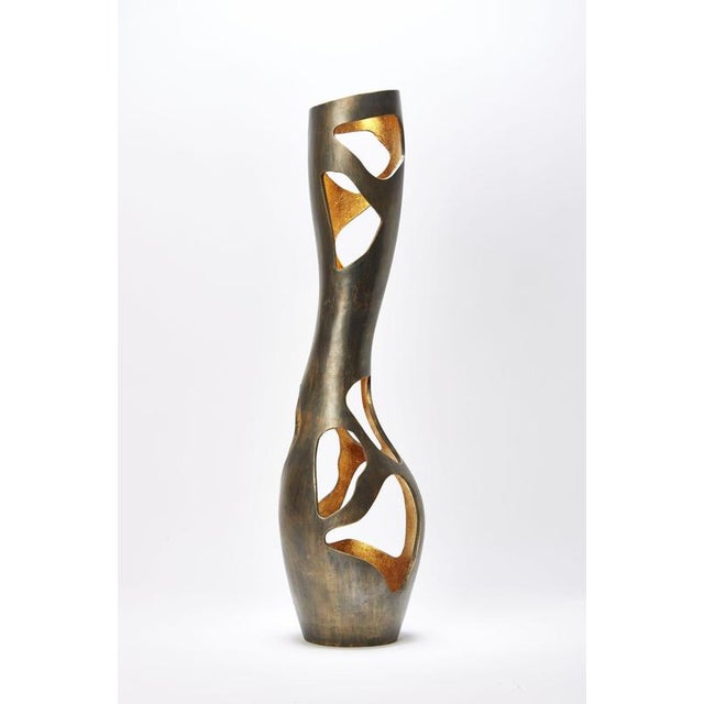 Bronze White Gold Leaf Vase by Reda Amalou Design For Sale - Image 12 of 14