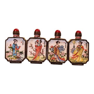Late 19th Century Set of 4 Cloisonné Enamel Four Beauties Snuff Bottles, 320g Total For Sale