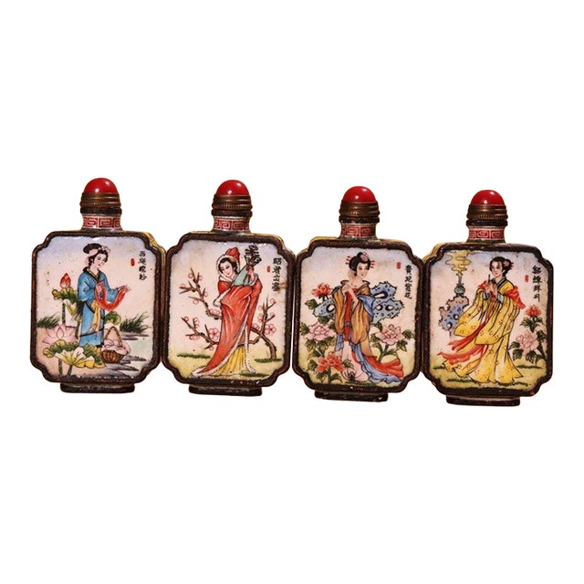 Late 19th Century Set of 4 Cloisonné Enamel Four Beauties Snuff Bottles, 320g Total For Sale