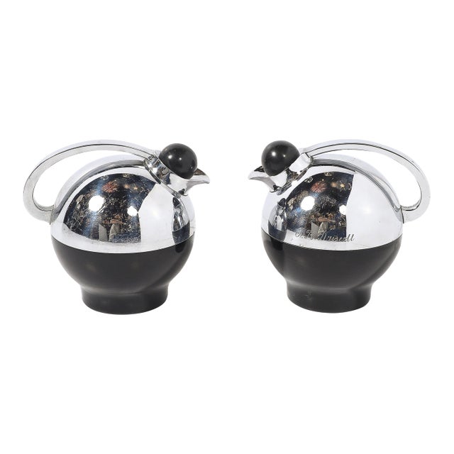 Art Deco "Spherical Miracle" Chrome & Bakelite Thermos Bottles by Raymond Loewy For Sale