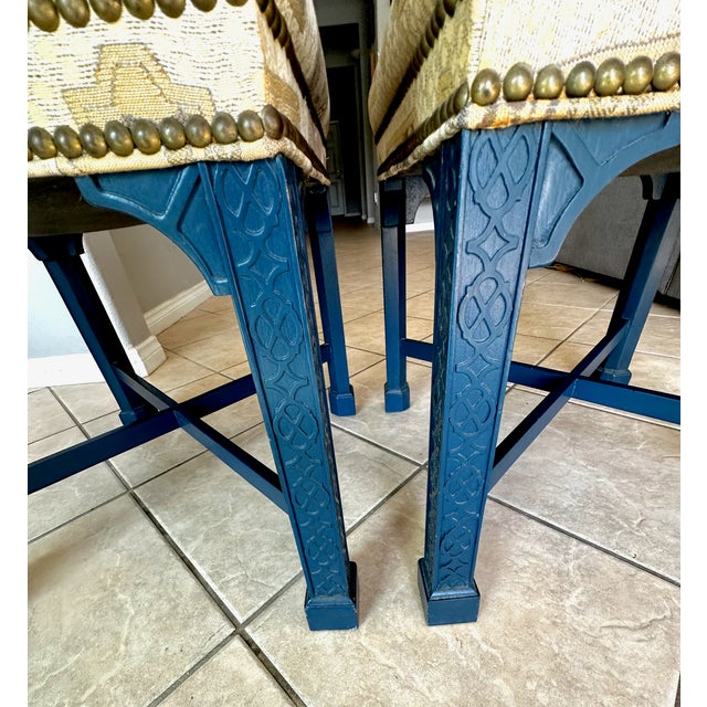 Pair Painted Chinese Chippendale Style Benches Chinoiserie Tapestry Upholstery For Sale - Image 16 of 18